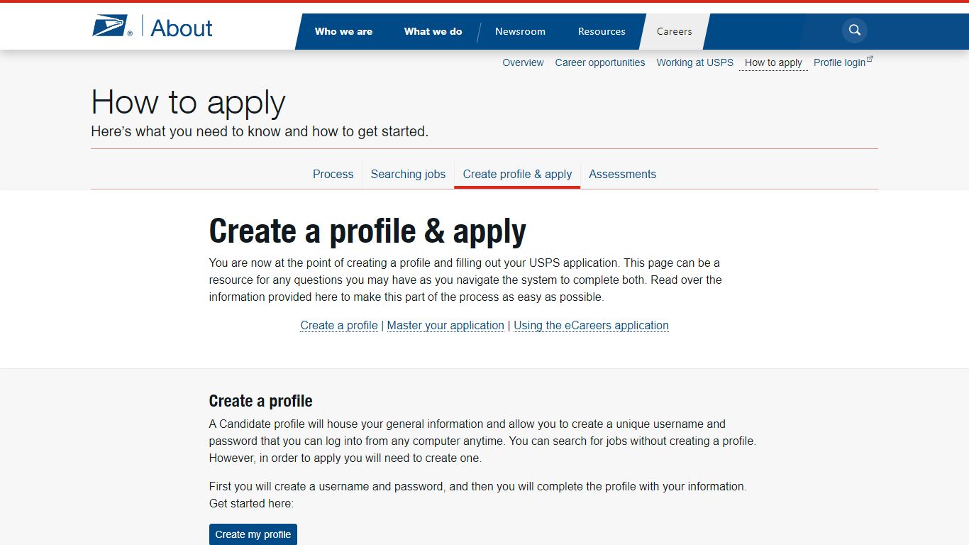 Create a profile & apply - Careers - About.usps.com